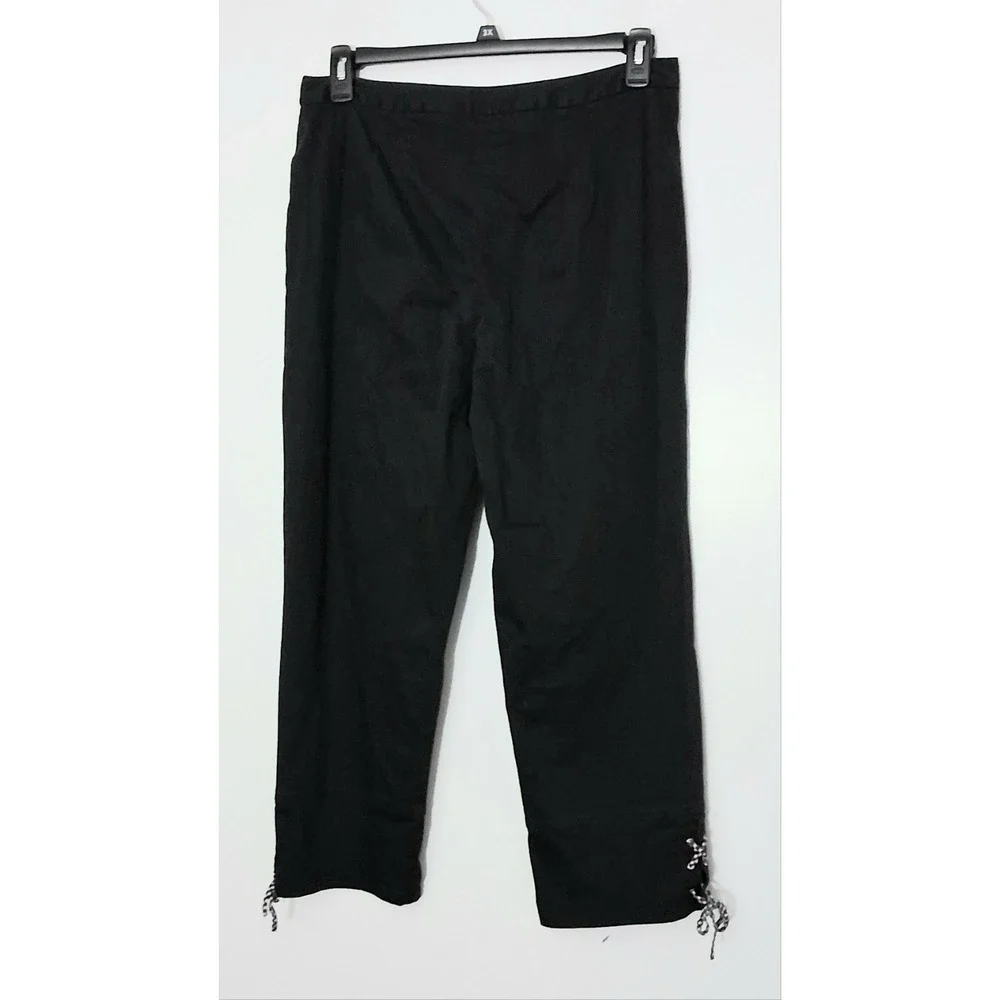 Talbots Pants Women's Size 14 Black Cropped Tie Hem Gingham Zip Pre-owned